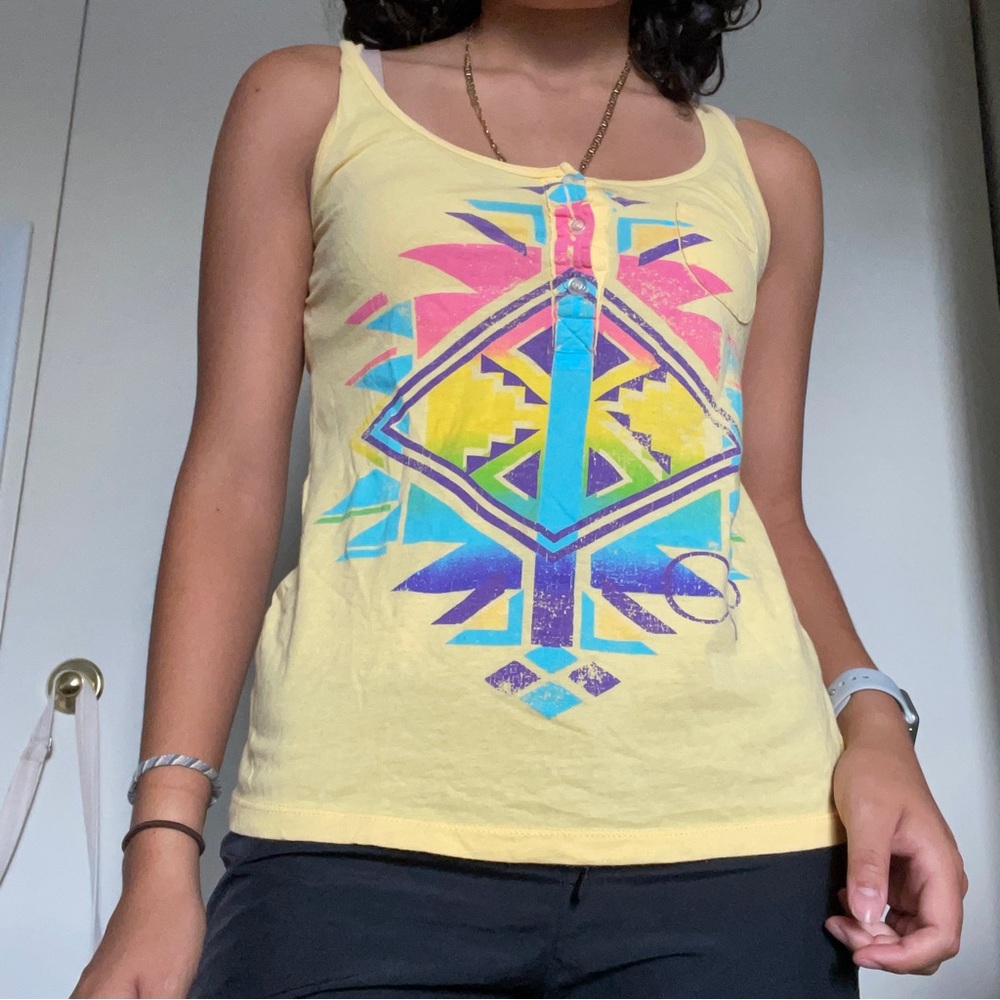 Yellow Tank-Top with a Rainbow Pattern